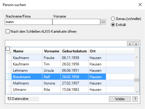 Dialog: Person suchen